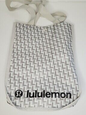 Lululemon Reusable Shopping Bag Gray White “L” Pattern | 12X9 in Small Size